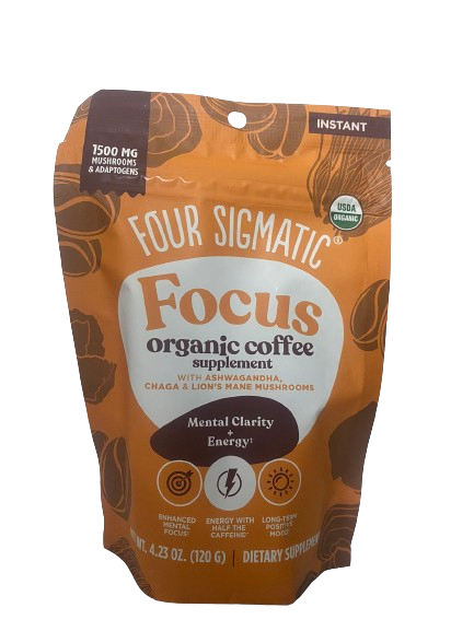 FOUR SIGMATIC, Focus Organic Coffee Supplement w/ Ashwaganha, Chaga & Lion's Mane Mushrooms 120g