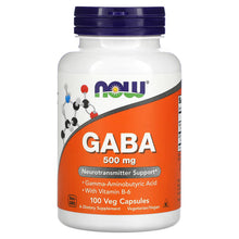 Load image into Gallery viewer, NOW GABA with Vitamin B-6, 500 mg, 100 Veg Capsules
