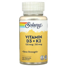 Load image into Gallery viewer, Solaray Vitamin D3 + K2 120 VegCaps
