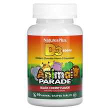 Load image into Gallery viewer, NaturesPlus, Animal Parade, Vitamin D3, Black Cherry Flavor, 500 IU, 90 Animal-Shaped Tablets
