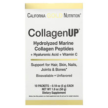 Load image into Gallery viewer, California Gold Nutrition, Collagen UP, Hydrolyzed Marine Collagen Peptides with Hyaluronic Acid and Vitamin C, Unflavored, 10 Packets, 0.18 oz (5 g) Each
