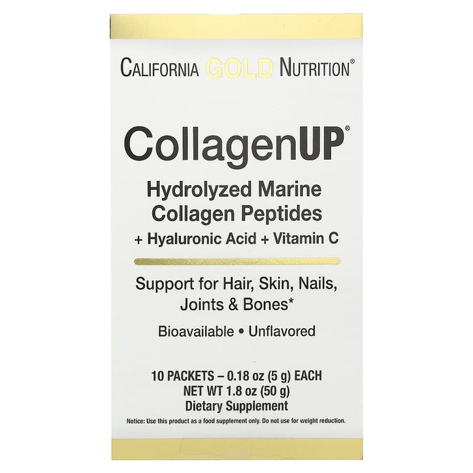 California Gold Nutrition, Collagen UP, Hydrolyzed Marine Collagen Peptides with Hyaluronic Acid and Vitamin C, Unflavored, 10 Packets, 0.18 oz (5 g) Each