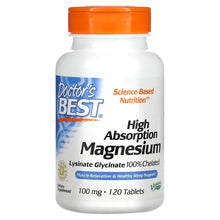 Load image into Gallery viewer, Doctor&#39;s Best High Absorption Magnesium 100mg (120 tablets)
